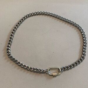 Silver Toned Curb Chain Necklace with Gold Toned Carabiner Lock